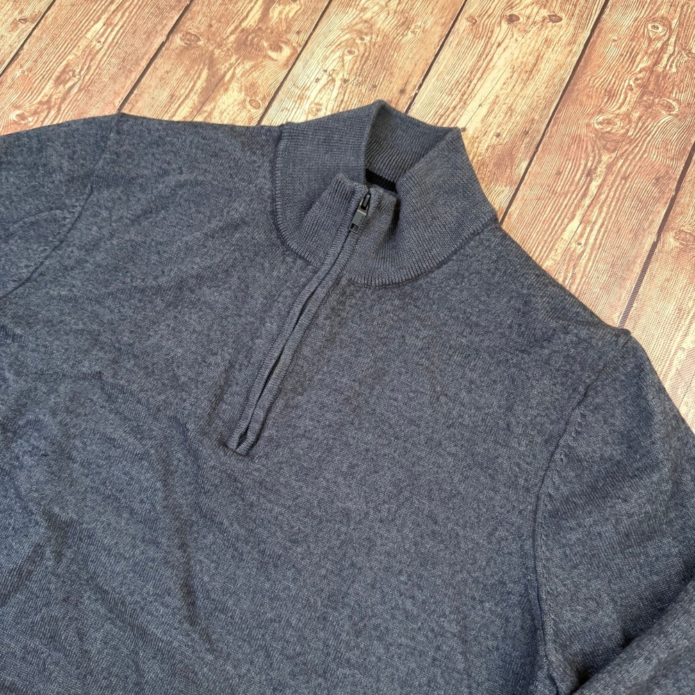 Alfani Merino Wool Quarter Zip Sweater Mens Large Gray Pullover Lightweight